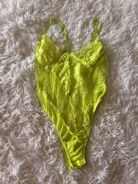 Neon Yellow Lace & Mesh Bodysuit